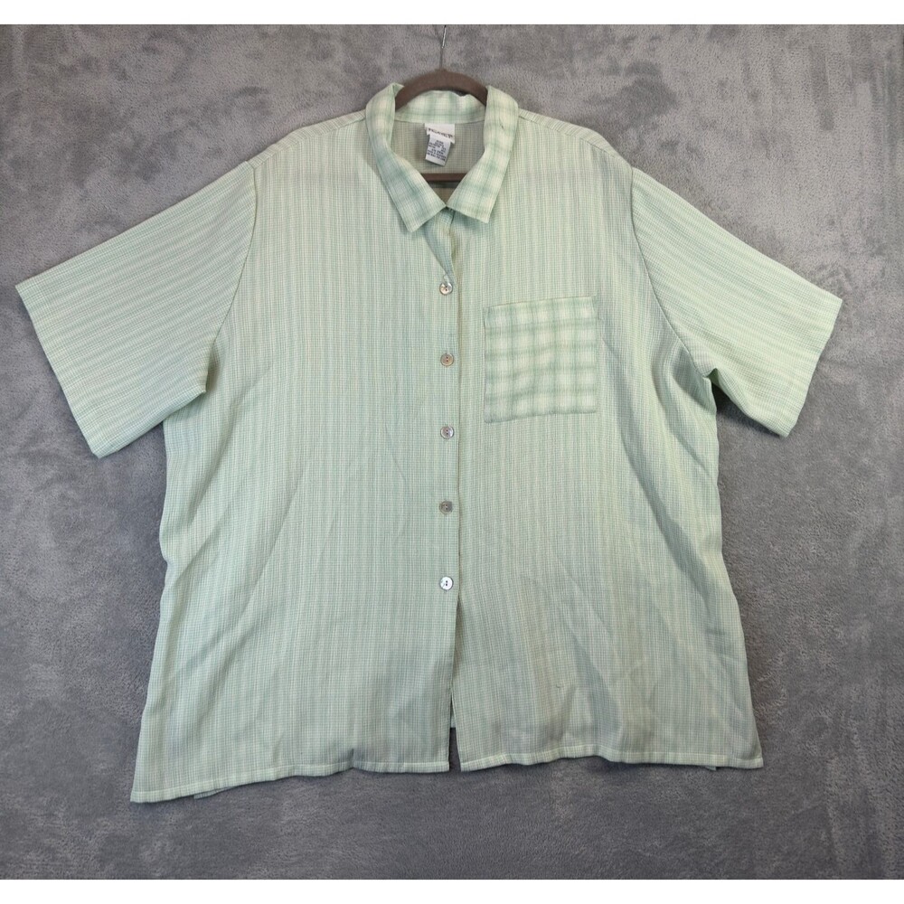 Koret Shirt Womens 26W Green Striped Button Up Front Pocket Casual Plus Size Top